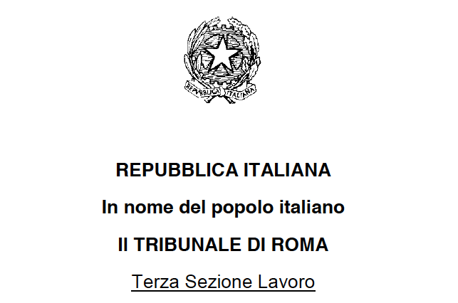Tribunale di Roma, Sezione Lavoro, 15 novembre 2021